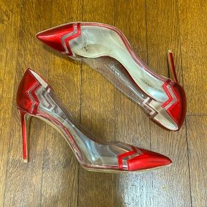 Nicholas Kirkwood red leather and PVC heels